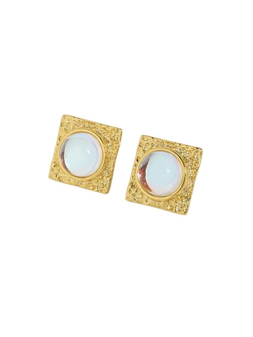 18K gold [with pure Tremella plug] 925 Sterling Silver Opal Geometric Vintage Stud Earring